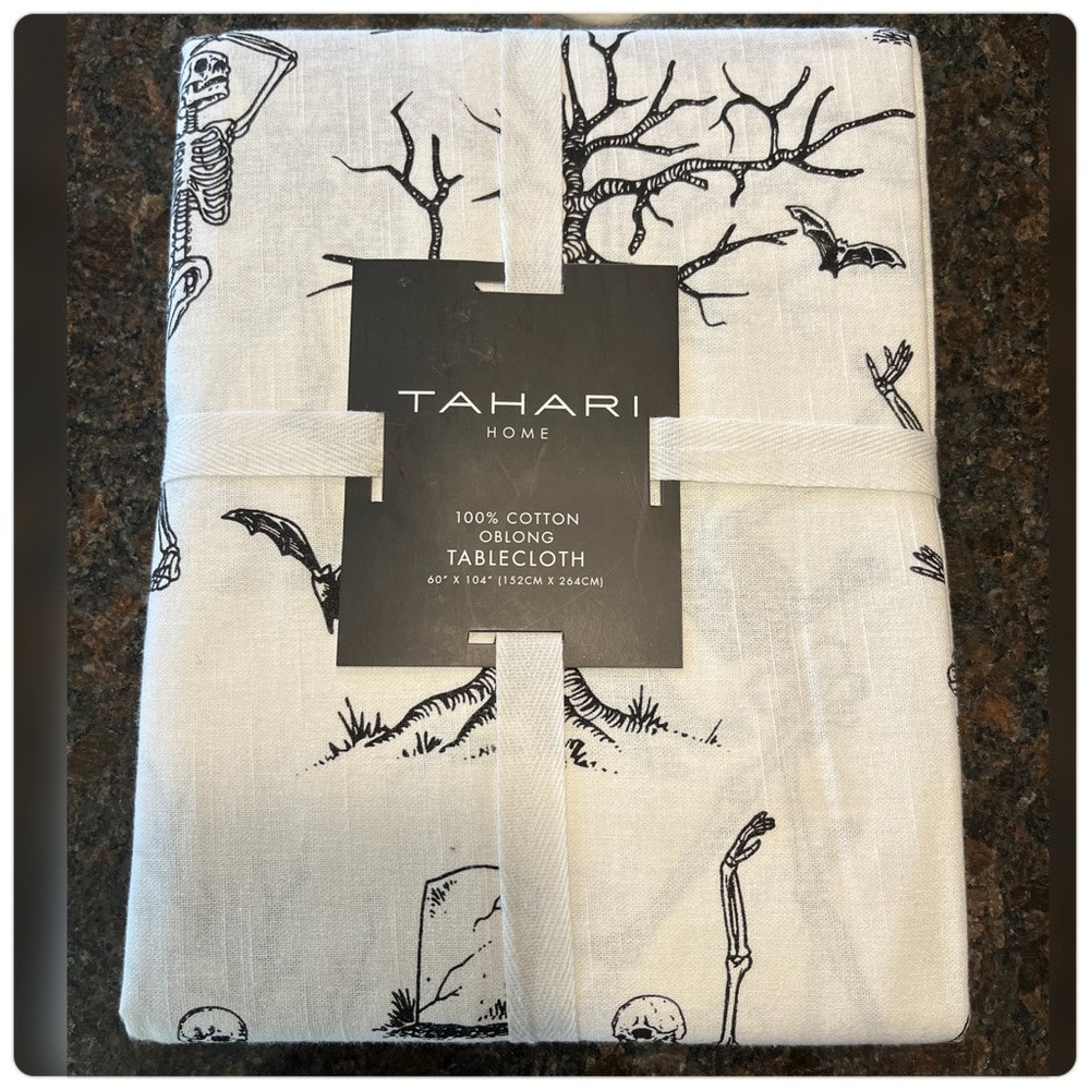 Tahari-‘Dancing Skeletons’ Oblong Tablecloth.